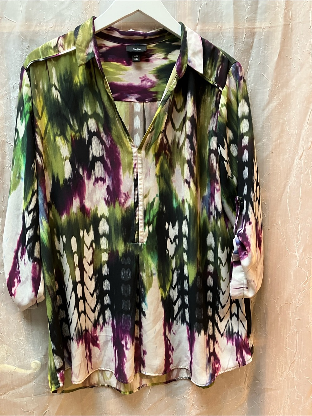 Haute Hippie Green, Black & Purple Abstract Print V-Neck Tunic